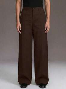 STYNVO Men's Solid Color Casual Loose Fit Pants - Coffee Brown - View 3