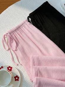 Sweetra Y2K Casual Vacation Versatile Collegiate Textured Wide Leg Pants - Multicolor - View 6