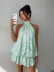 Aloruh Áo kiểu ren hồng hở lưng cổ yếm cho nữ, kiểu dáng ngọt ngào như nàng tiên, mềm mại, dáng rộng, tôn dáng cho mùa hè. - Màu xanh Ô liu - Xem 6