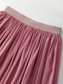 Franclia 柔和腮红色薄纱A字长裙，饰以复古玫瑰和蝴蝶印花 - 宽松腰身，飘逸优雅的仙女裙 - 西瓜粉 - 查看 5