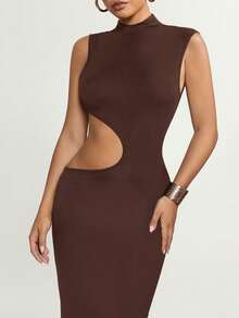 SHEIN ICON Women's Solid Color Minimalist Sleeveless Dress, Casual Daily Wear,Summer Dresses For Women - Brown - View 7