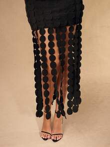 Silquee Vestido ajustado con parches de lunares para mujeres - Negro - Ver 4