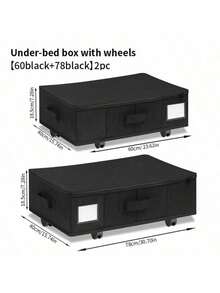 1PC/2pcs Under Bed Storage Containers With Wheels, Thick Non-Woven Foldable Storage Box, Dustproof Large Capacity Organizer For Clothes, Movable Underbed Storage Organizer - Black - View 9