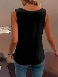 Zayélia 全新夏季女式无袖宽松翻领折扣修身背心 - 黑色 - 查看 2