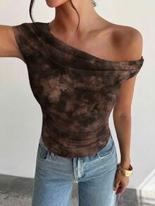 Firerie Áo croptop nữ ôm sát, bất đối xứng, xếp ly, in họa tiết hoa, thích hợp cho kỳ nghỉ biển, dã ngoại, đi làm, hẹn hò, lễ hội âm nhạc, đám cưới. - Nhiều màu - Xem 7