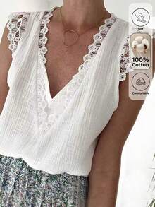 Isle Nomé Women's Lace Collar Versatile Fashion Camisole, Suitable For Outings, Dates, Themed Parties, Concerts, And Other Occasions - White - View 1