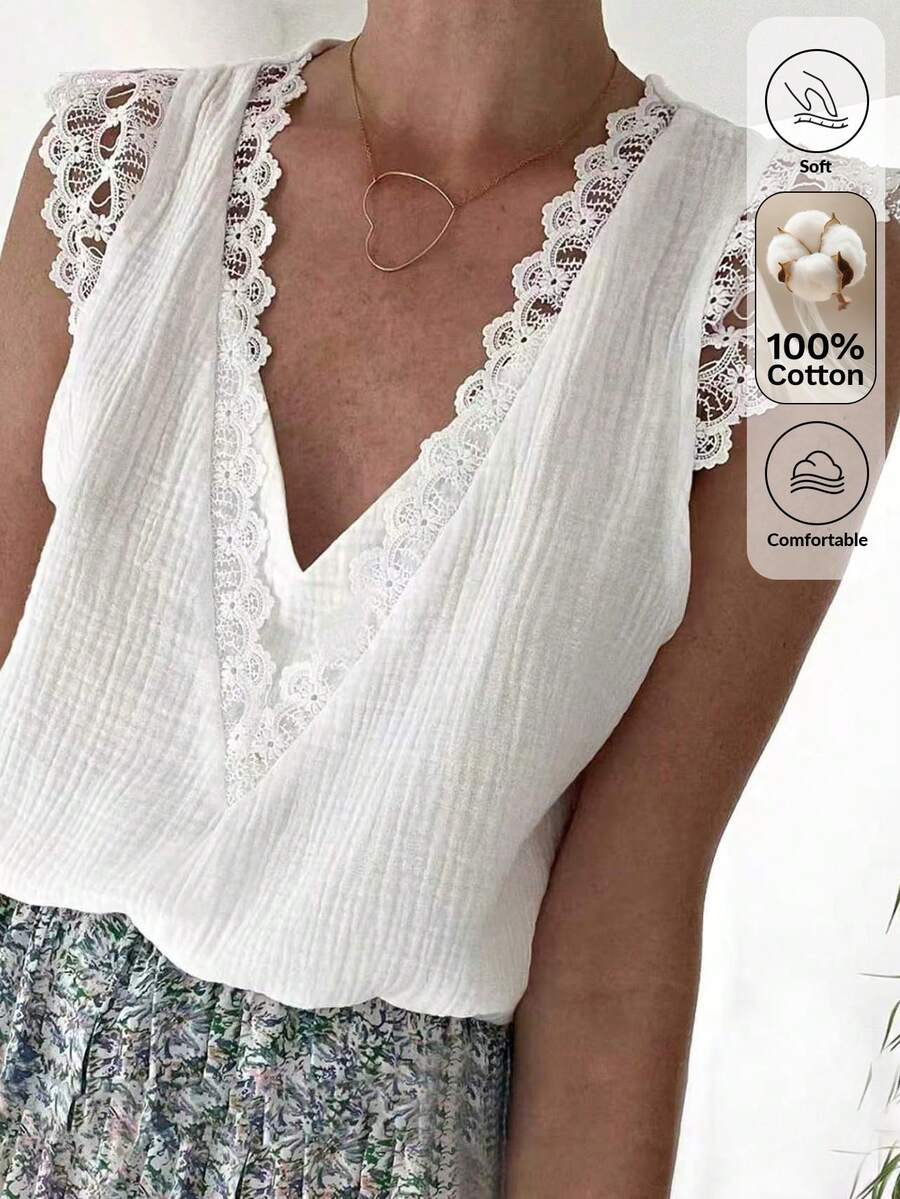 Isle Nomé Women's Lace Collar Versatile Fashion Camisole, Suitable For Outings, Dates, Themed Parties, Concerts, And Other Occasions - White - View 1