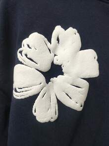 SWAVVY 男士休闲宽松套头连帽衫，通体印花，黑色，春秋季 - 藏蓝色 - 查看 4