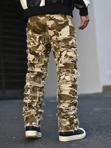 Devon Thys Pantalones Vaqueros De Camuflaje Con Flecos Creativos De Moda Para Hombre - Multicolor - Ver 2