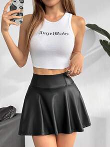 SHEIN PETITE CURVE 大码女士休闲PU皮短裤，带内衬，夏季 - 黑色 - 查看 5