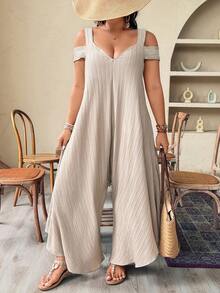 Weeklong Mono de manga larga tejido de moda minimalista para mujer de talla grande - Caqui - Ver 3