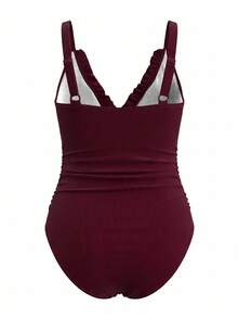 Swim Lushoire Đồ bơi một mảnh cỡ lớn cho nữ có eo nhún hình bướm, đi nghỉ thường ngày - Màu Đỏ Sâu - Xem 9