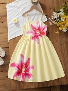 Tween Girl Yellow Flowy Mini Dress, Vacation Chic Soft Spaghetti Strap Sundress, Summer Beach Dresses - Yellow - View 4