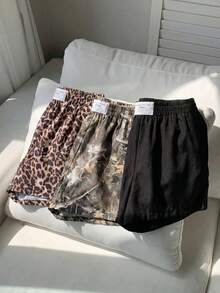 SHEIN EZwear 大码纯色、豹纹印花休闲短裤，多色 - 彩色 - 查看 7
