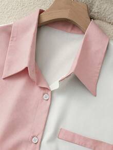 Qadelle Women's Elegant Color Block Short Sleeve Blouse, Summer - Baby Pink - View 3