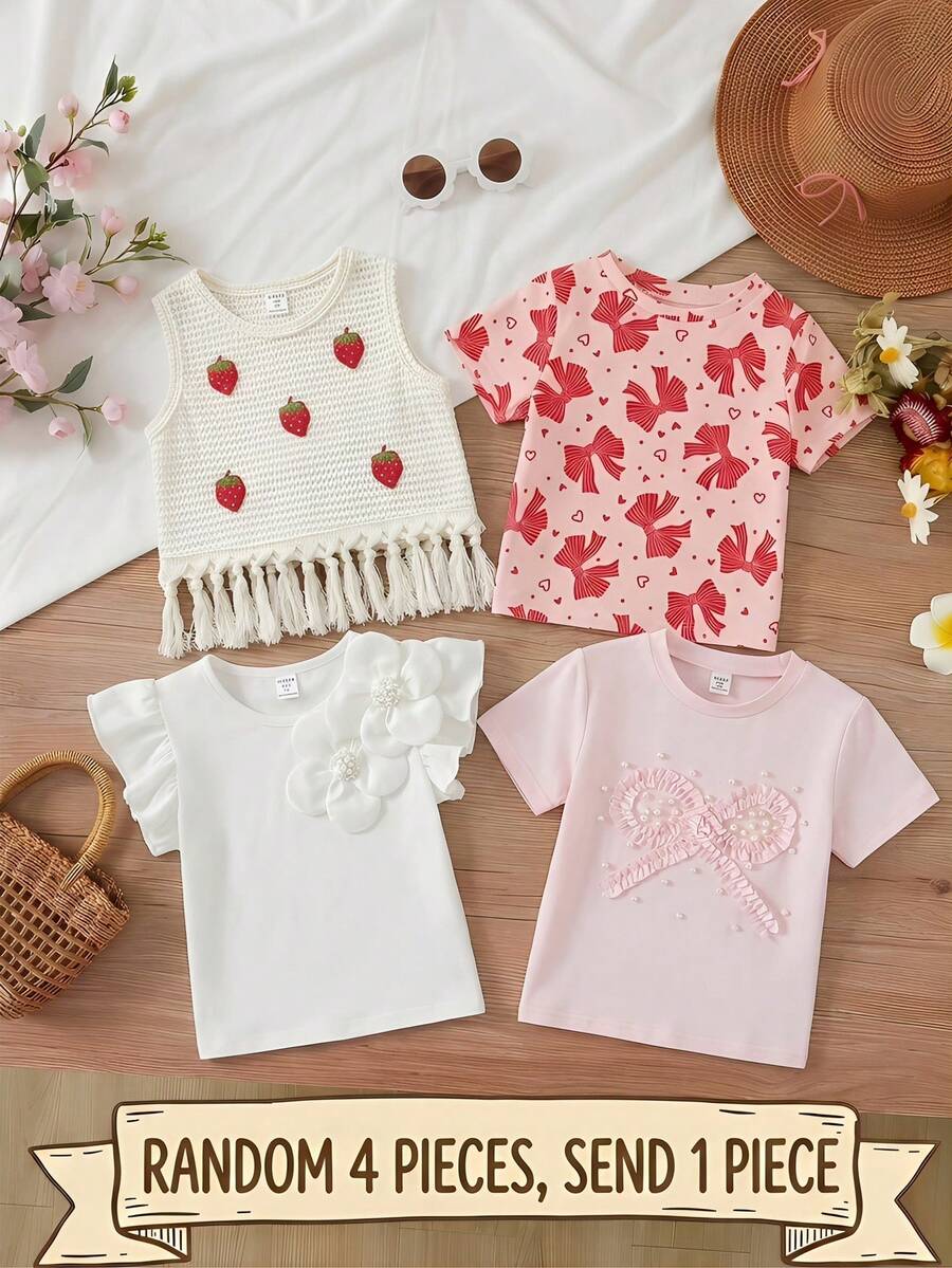 Emery Rose Kids Áo thun ngắn tay màu hồng in hình nơ dành cho bé gái - Nhiều màu - Xem 1