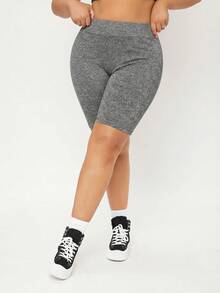SHEIN BASICS Quần legging cạp cao dáng rộng, thoải mái dành cho người có thân hình đầy đặn. - Xám - Xem 3