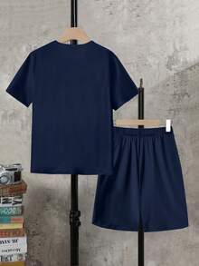 SHEIN 2pcs/Set Tween BoysRound Neck Short Sleeve T-Shirt And Shorts With Pockets Set - Multicolor - View 2