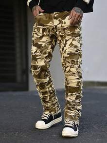 Devon Thys Pantalones Vaqueros De Camuflaje Con Flecos Creativos De Moda Para Hombre - Multicolor - Ver 4