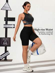 Flexra High Stretch Fitted Versatile Yoga Multi-Pocket High Waist Women Denim Shorts - Black - View 7