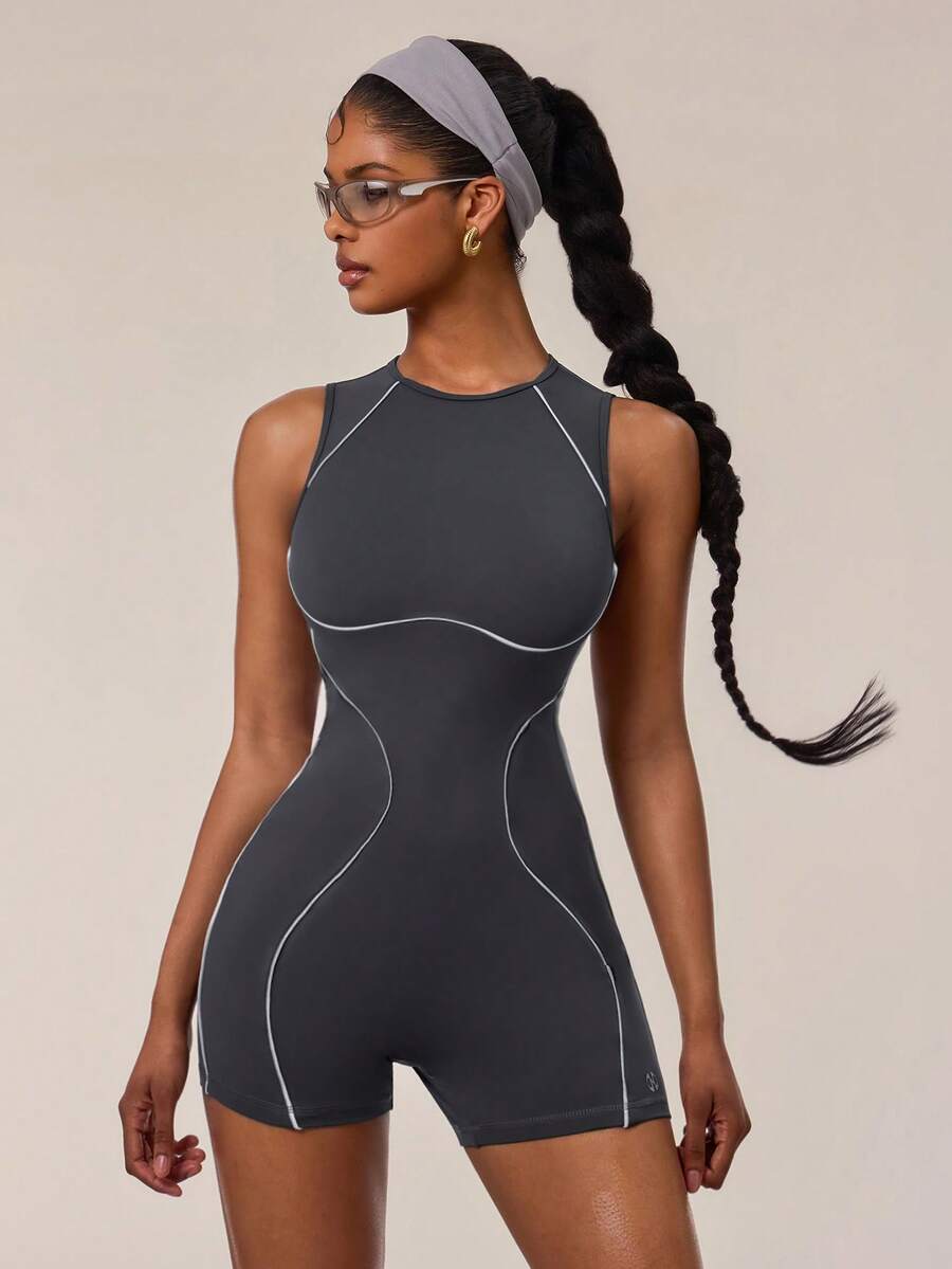 Normani Mono ajustado sin mangas con ribete de contraste para mujer
