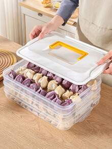 Dumpling Fresh-Keeping Box Freezing Box Refrigerator Fresh-Keeping Box Multilayer Fresh-Keeping Tray Wonton Quick-Frozen Box Meat Quick-Frozen Packing Box Refrigeration Fresh-Keeping Box Handle Design Convenient And Labor-Saving Multilayer Sealing Cover - Clear - View 6