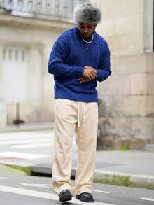 Heavens Edit 男士休闲宽松直筒裤，秋季 - 杏色 - 查看 5