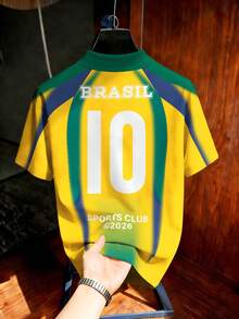 Manfinity Campus Court Áo Polo in họa tiết ombre cổ điển, chất liệu Jersey Brazil, áo thể thao phong cách đường phố Hip Hop, áo thun in hình dành cho nam/nữ, áo đôi casual, trang phục bóng đá/bóng bầu dục. - Nhiều màu - Xem 2