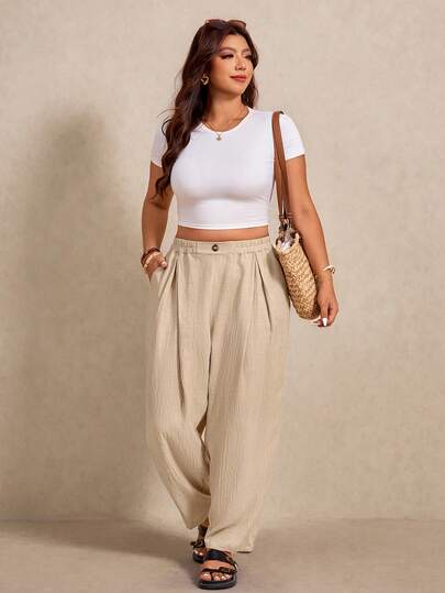 Elaquor Plus Size Casual Solid Color Pants