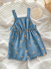 新生女宝宝可爱百搭粉色爱心连体衣，夏季 - 藍色 - 查看 2