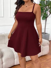 SHEIN EZwear Plus Size Summer Simple Square Neck Sleeveless Dress, Graduation Dress, Burgundy - Burgundy - View 5
