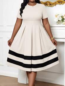 SHEIN Lady 春、夏、秋、冬优雅办公室派对礼服、优雅办公室女士连衣裙、黑色连衣裙、假日装、女士沙滩装、女士海滩度假装、婚礼宾客装、女士商务休闲装、女士舞会礼服 - 杏色 - 查看 4