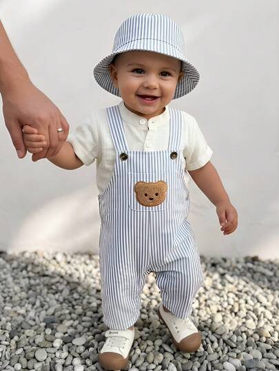 Vintaside Kids Set de 2 piezas Pantalones cortos con tirantes a cuadros para bebé y niño pequeño, sombrero a juego, de primavera/verano, de moda y versátil, adecuado para salidas, petos para bebé, mamelucos para recién nacidos, sombreros para bebé