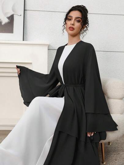 Al Najma Áo Abaya Ả Rập tay loe màu trơn thanh lịch dành cho nữ