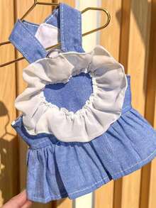 1pc Pet Clothes For Dogs And Cats, Dog And Cat Clothing And Accessories, Small Dogs And Puppies, Chihuahuas, Cute Vacation Beach Wind Holiday Dresses - Blue and White - View 4