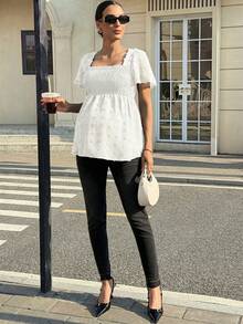 MaterniWear Maternity Summer Casual Solid Color Textured Shirt - White - View 5