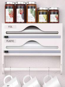 1PC Cling Wrap Dispenser With Cutter Aluminum Foil Organizer And Paper Towel Holder Non Slip Base Easy Tear Multipurpose Storage For Kitchen Counter Cabinet Pantry Organization Home Supplies - Multicolor - View 5