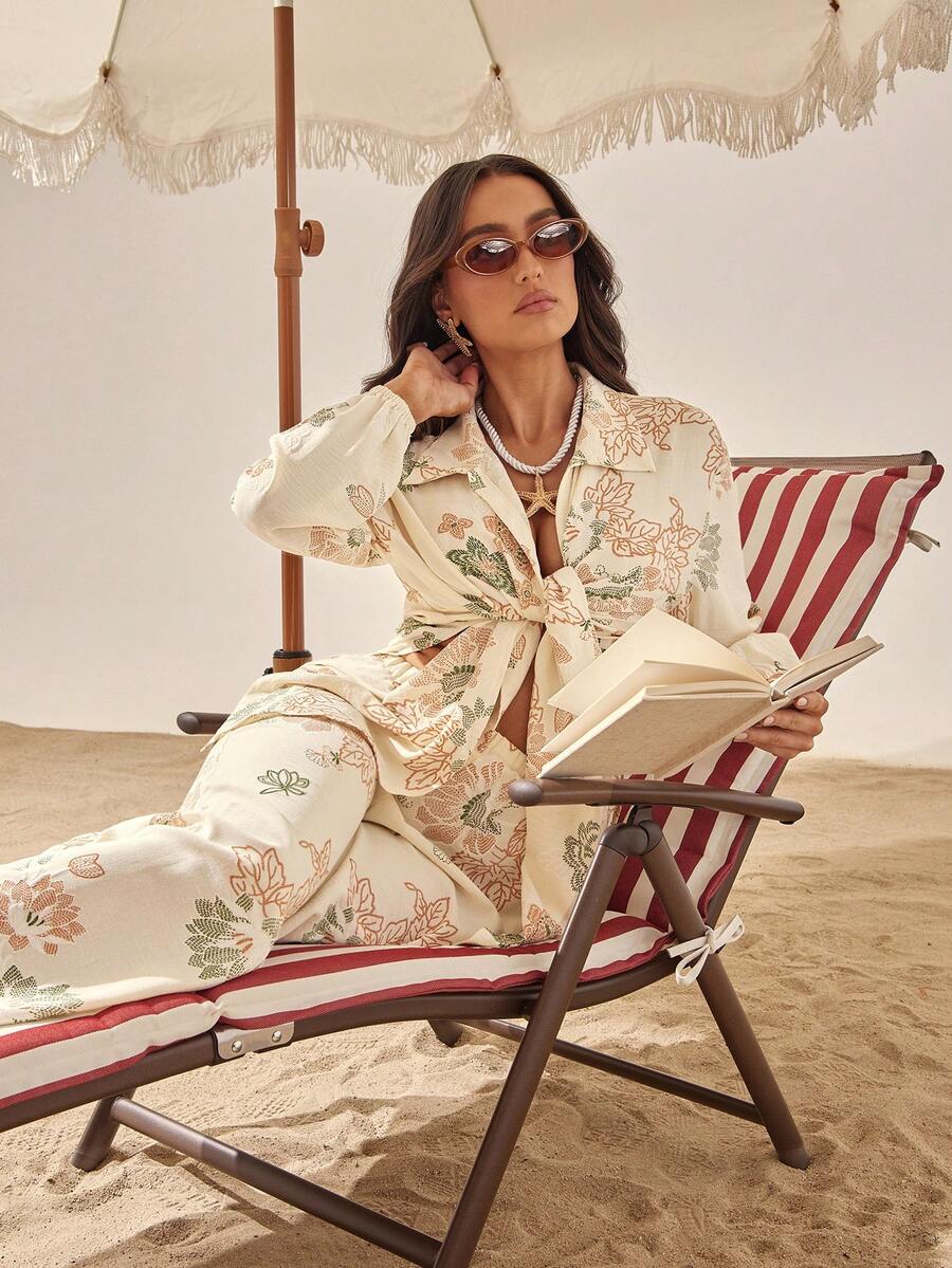 Silquee 女士新款提花梭织宽松裤装及罩衫套装，春夏款 - 彩色 - 查看 1