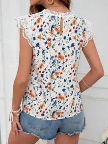 SHEIN VCAY Áo sơ mi nữ in họa tiết toàn thân, kiểu dáng thường ngày, đa năng. - Vàng nhạt - Xem 2