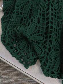GlowEve CURVE Plus Size Women Solid Color Hollow Sheer Crew Neck Sweater Fall - Dark Green - View 4
