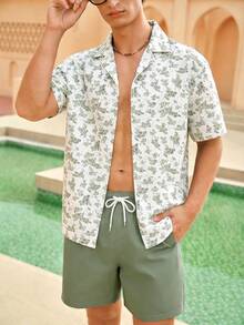 Manfinity VDAYZ Bộ đồ nam in họa tiết toàn thân, áo sơ mi ngắn tay cài một hàng khuy và quần short, thích hợp cho kỳ nghỉ, đi biển. - Nhiều màu - Xem 5