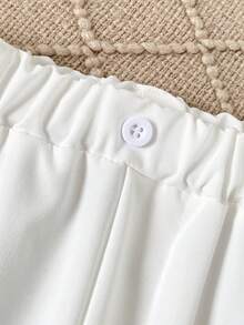 SHEIN Playful Pals Baby White Pants Boys Girls Trousers Front Center Decorative Buttons Design Autumn Tight Rain Nursery Soft Form Smart - White - View 6