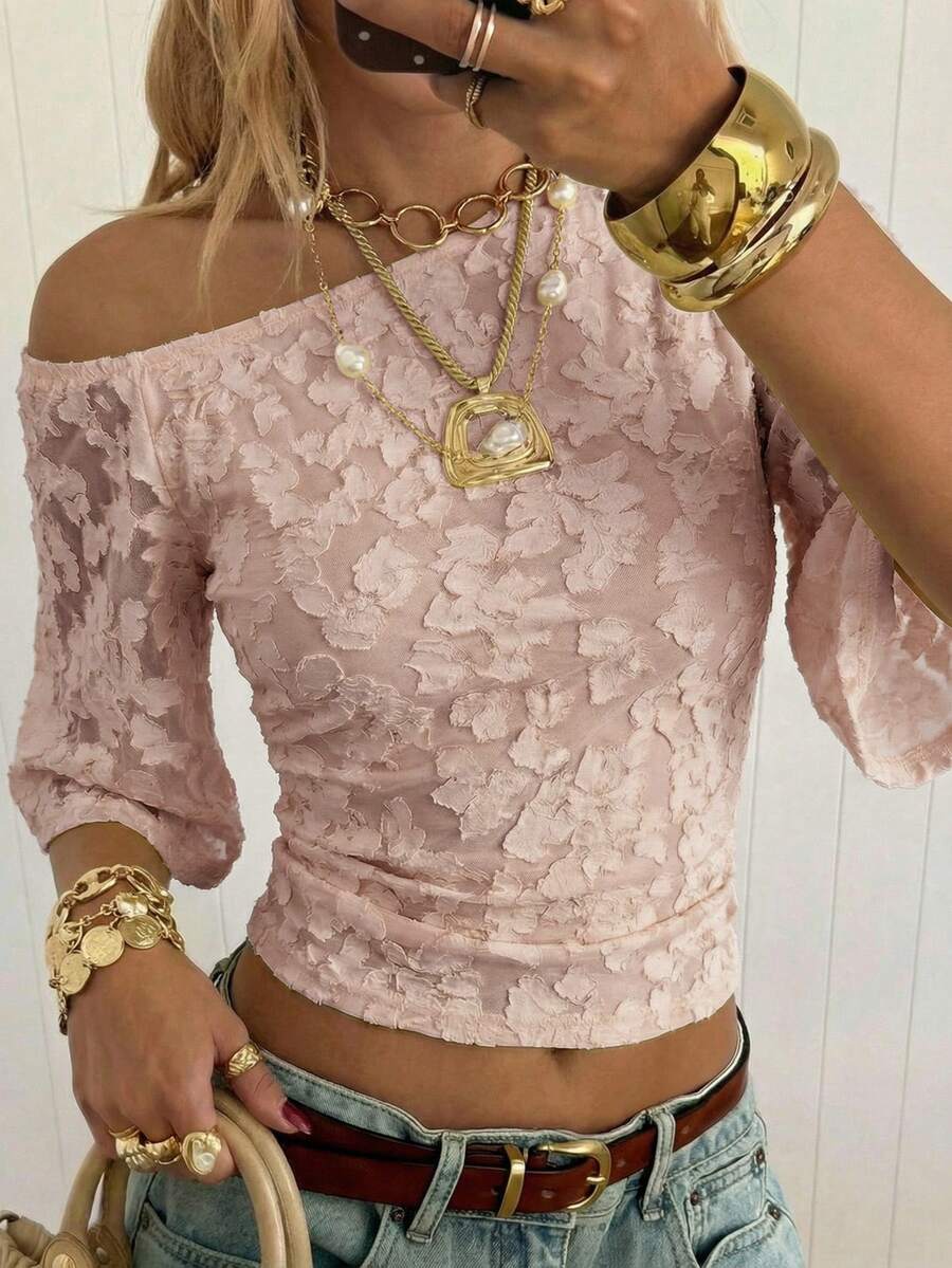 SHEIN EZwear Áo dệt kim jacquard màu hồng tối giản, kiểu dáng mùa hè, chất liệu màu dopamine, hở vai, thích hợp cho mùa hè, đi làm hàng ngày, hẹn hò, dự tiệc, Giáng sinh, Năm mới, Lễ Tạ ơn, Tiệc tùng, Đám cưới, Bãi biển, Lễ tốt nghiệp, Thời trang, Thanh lịch, Thường ngày, Đi chơi, Hẹn hò, Đặt chỗ, Đi làm, Lấp lánh, Ngày Valentine, Sang trọng, Kỳ nghỉ, Thường ngày, Y2K, Đi chơi, Lễ tốt nghiệp và các dịp khác. - Màu Hồng baby - Xem 1