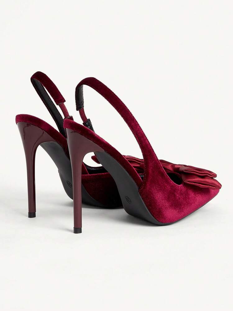 CUCCOO CHICEST Women Shoes Women Pointed Stiletto Burgundy Suede Bow Stylish Sexy Dinner Party Dating Women High Heel Shoes Slingback Shoes Women's Shoes
