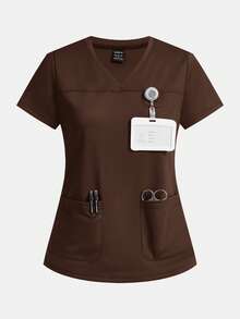 TaskEZ Solid Color Short Sleeve Scrub Scrub Top - Multicolor - View 5