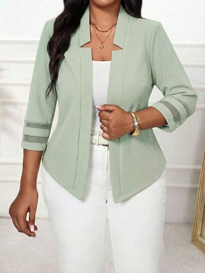 SHEIN Lady Áo blazer nữ cỡ lớn thời trang, thanh lịch, thoải mái với chất liệu lưới phối hợp, thích hợp cho mùa thu/đông.