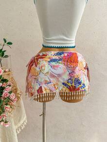 Soleia 女士度假休闲碎花亮片刺绣流苏下摆半身裙 - 彩色 - 查看 2