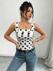 Franclia 女士波点褶皱休闲百搭日常上衣 - 黑與白 - 查看 4