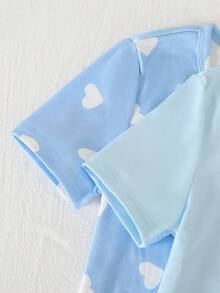 Conjunto de pijama de 4 piezas/2 sets para niñas con cuello de tripulación tejido de alta elasticidad, ajuste ceñido, manga corta y pantalones cortos, con diseño lindo de conejo y corazón, cómodo y suave, gran regalo para adolescentes - Azul - Ver 7