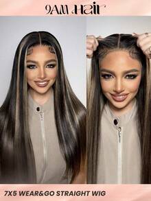 Long Straight Highlight All Ready Wig Pre Plucked Pre-Cut Lace Melting Lace 7x5 Glueless Closure Wig 100% Human Hair 9AM HAIR - SNatural/22 - View 2